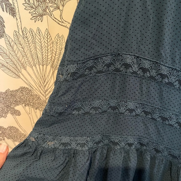 Free People dress Intimately voile lace Teal green trapeze dot slip mini tunic M - Picture 6 of 6